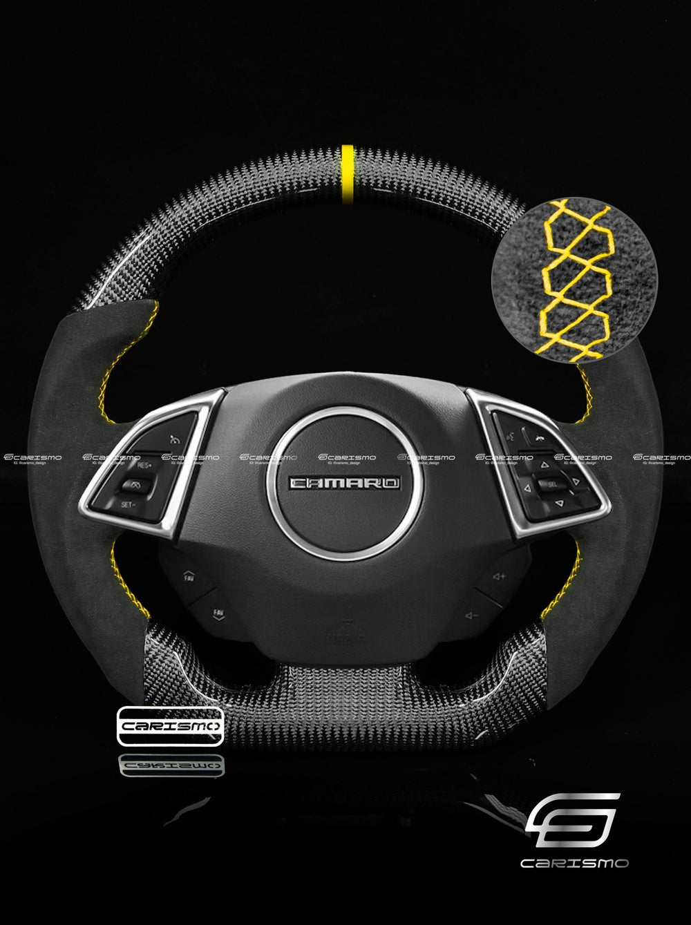 Carismo Steering Wheel For Chevrolet Camaro (Gen 6) - Sport - Gloss Carbon - Alcantara - Yellow