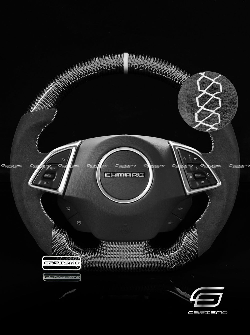 Carismo Steering Wheel For Chevrolet Camaro (Gen 6) - Sport - Gloss Carbon - Alcantara - White