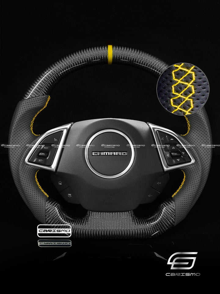 Carismo Steering Wheel For Chevrolet Camaro (Gen 6) - Sport - Gloss Carbon - Perforated Leather - Carismo