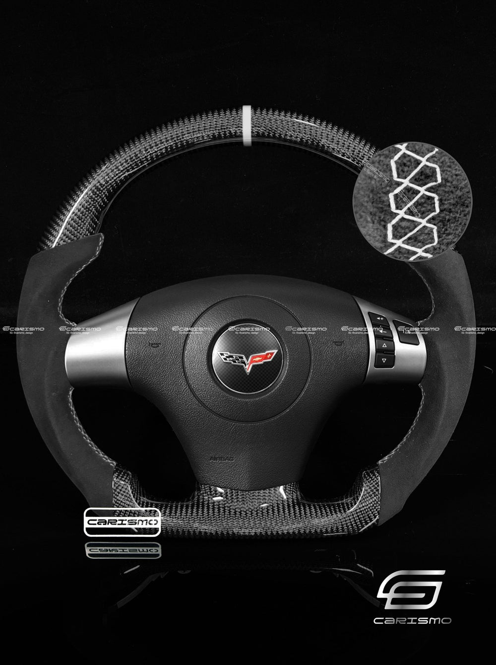 Carismo Steering Wheel For Chevrolet Corvette (C6) - Sport - Gloss Carbon - Alcantara - White