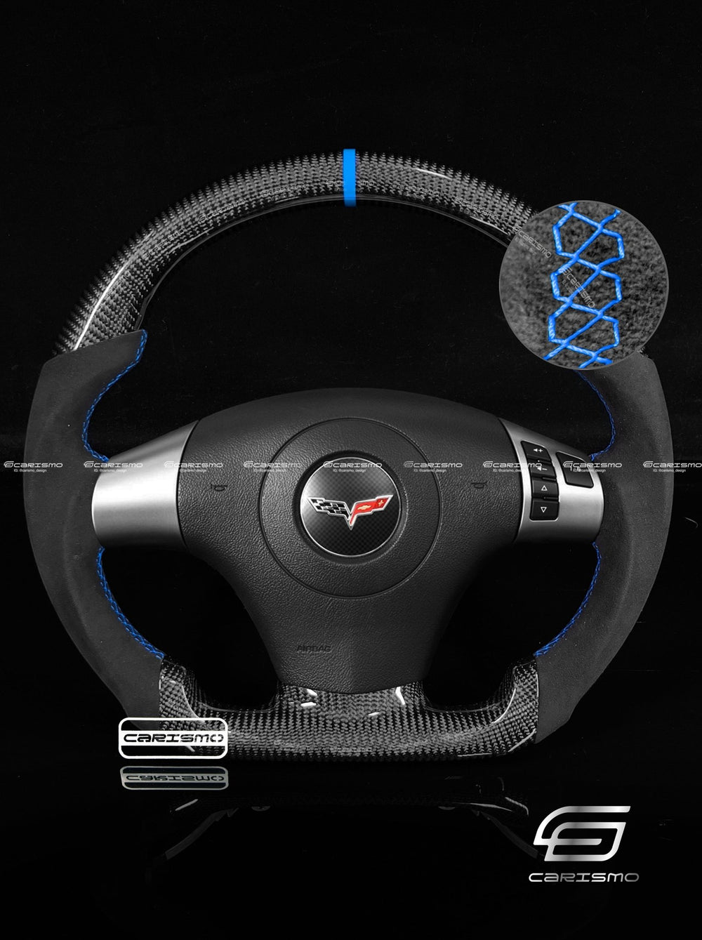 Carismo Steering Wheel For Chevrolet Corvette (C6) - Sport - Gloss Carbon - Alcantara - Blue
