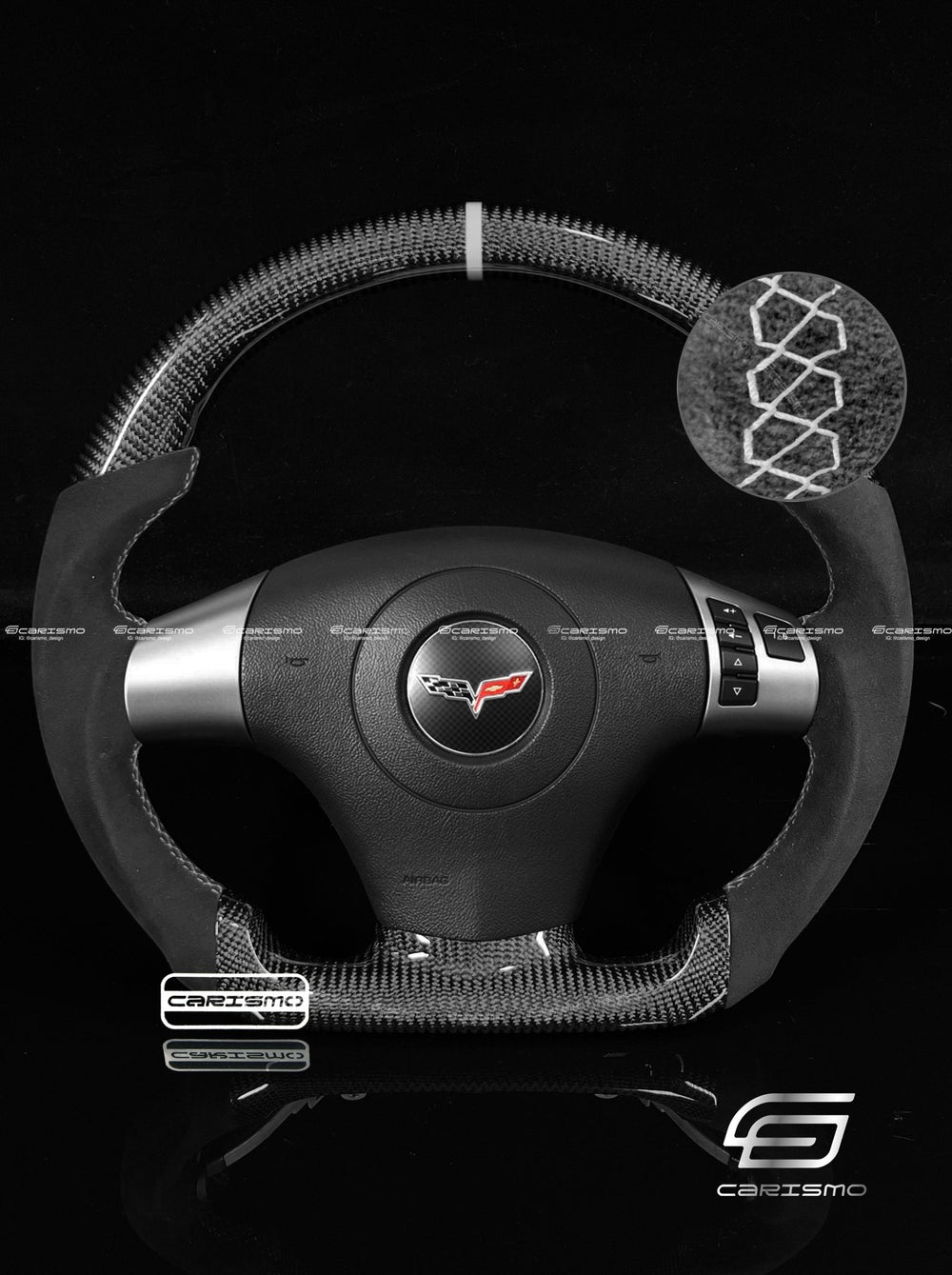 Carismo Steering Wheel For Chevrolet Corvette (C6) - Sport - Gloss Carbon - Alcantara - Silver