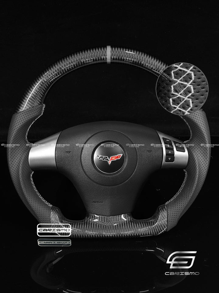 Carismo Steering Wheel For Chevrolet Corvette (C6) - Sport - Gloss Carbon - Perforated Leather - Carismo