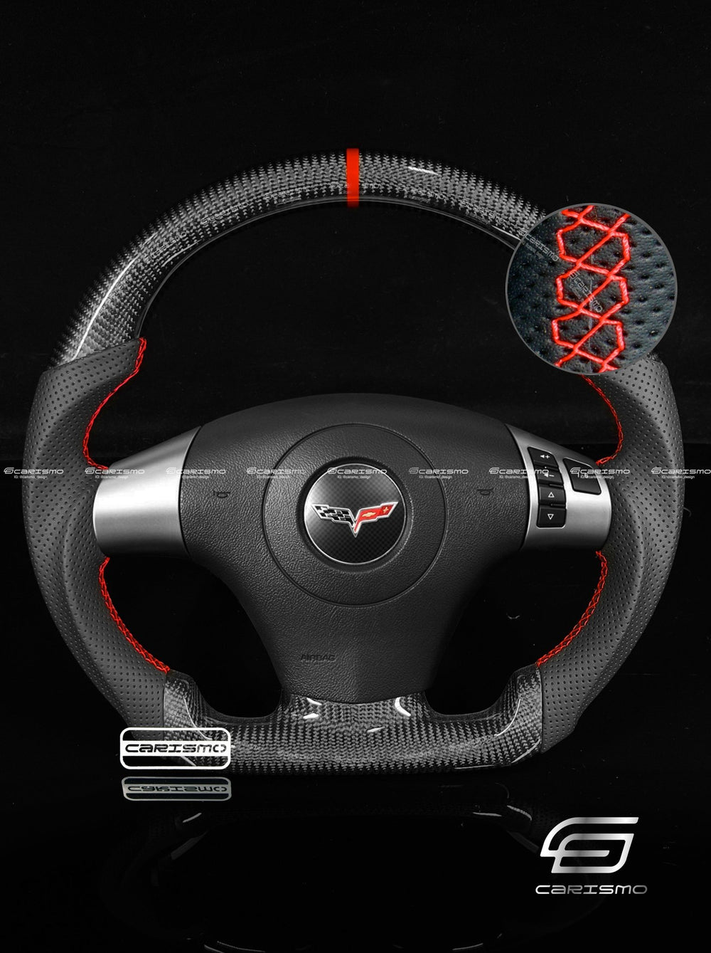 Carismo Steering Wheel For Chevrolet Corvette (C6) - Sport - Gloss Carbon - Perforated Leather