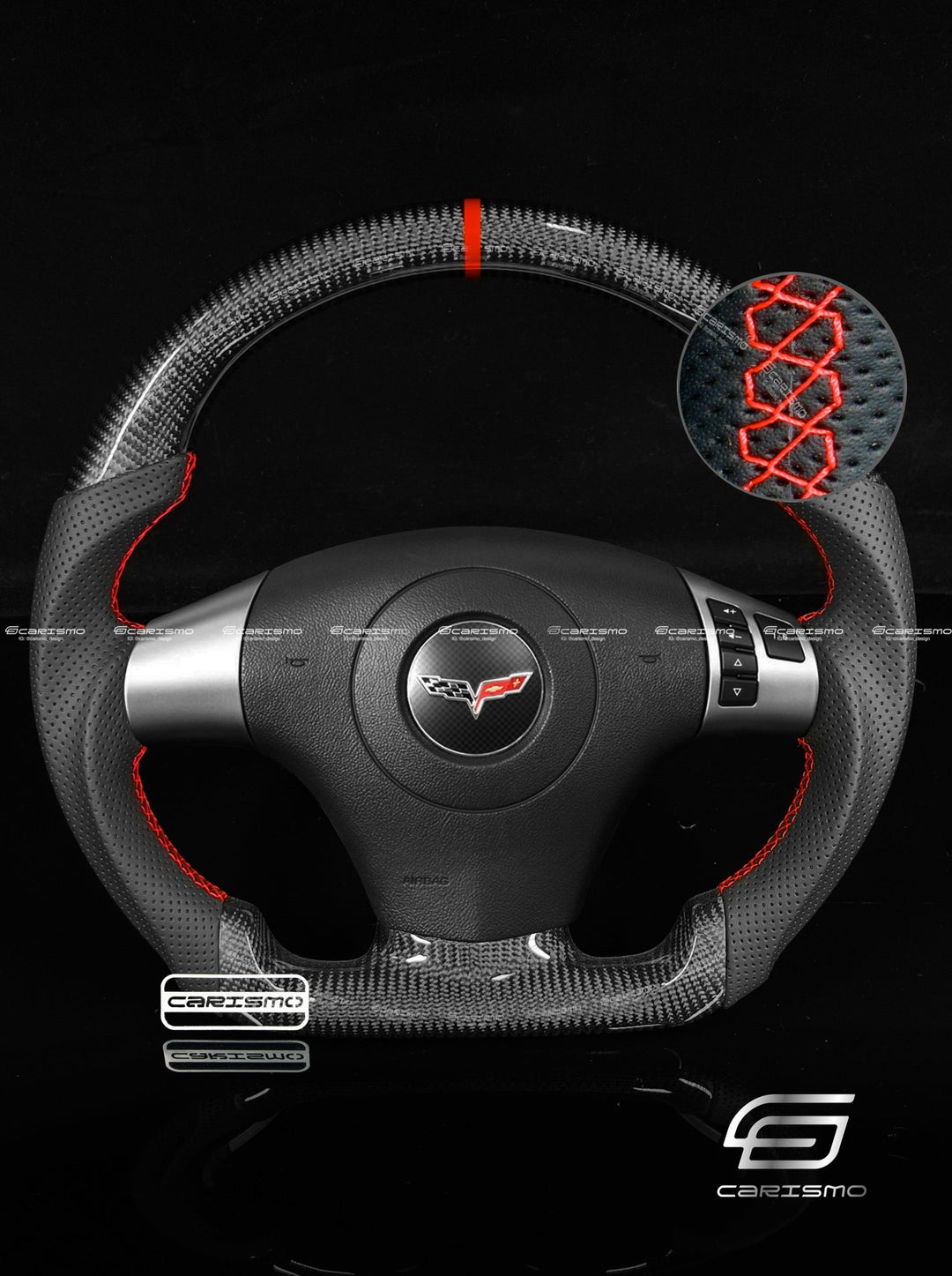 Carismo Steering Wheel For Chevrolet Corvette (C6) - Sport - Gloss Carbon - Perforated Leather - Carismo