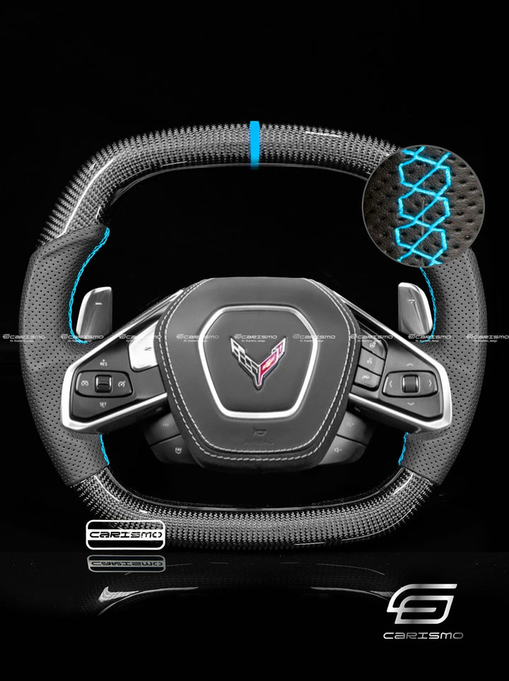 Carismo Steering Wheel For Chevrolet Corvette (C8) - Signature - Gloss Carbon - Perforated Leather - Carismo