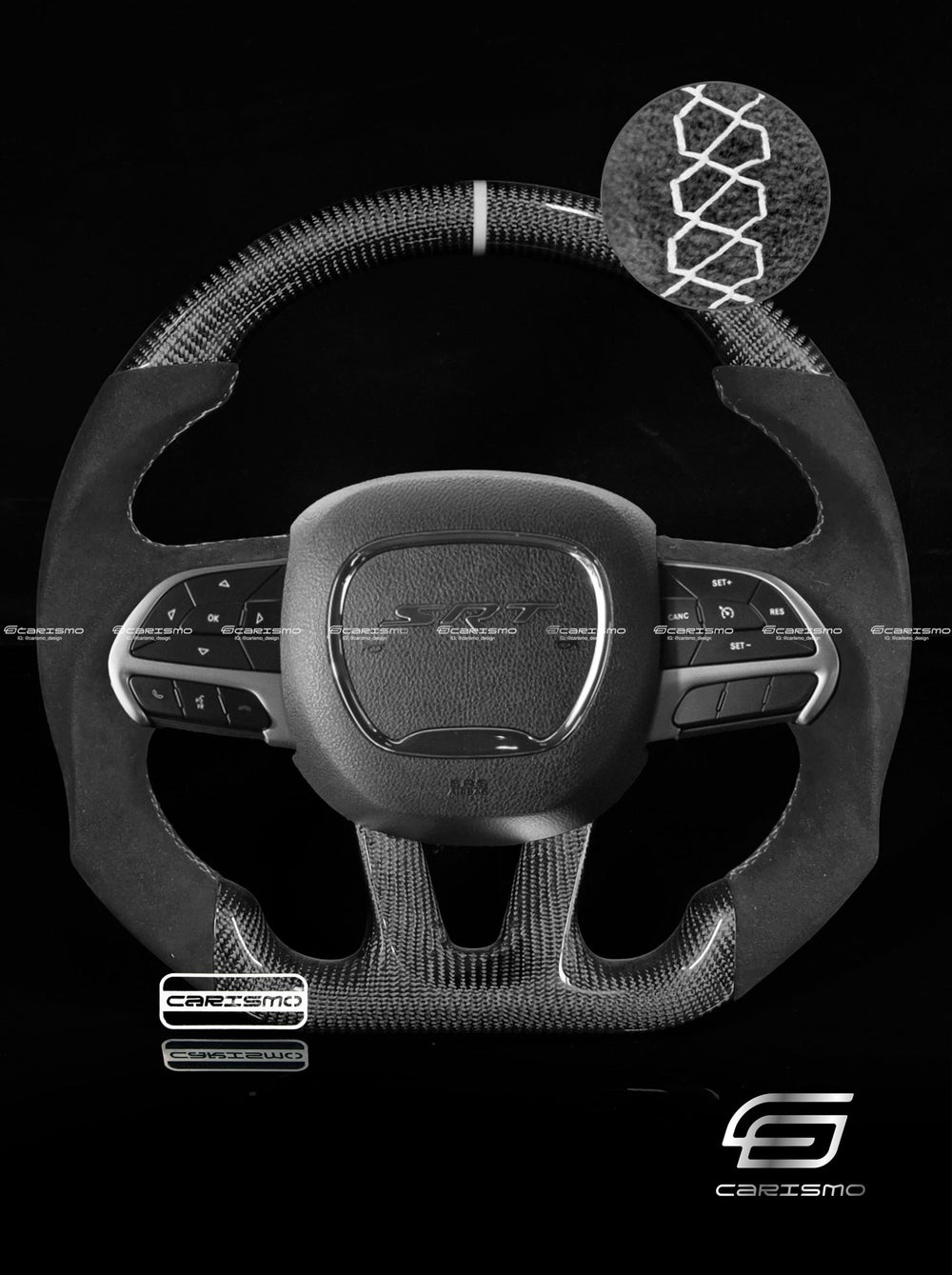 Carismo Steering Wheel For Dodge / SRT (2015+) - Sport - Gloss Carbon - Alcantara - White