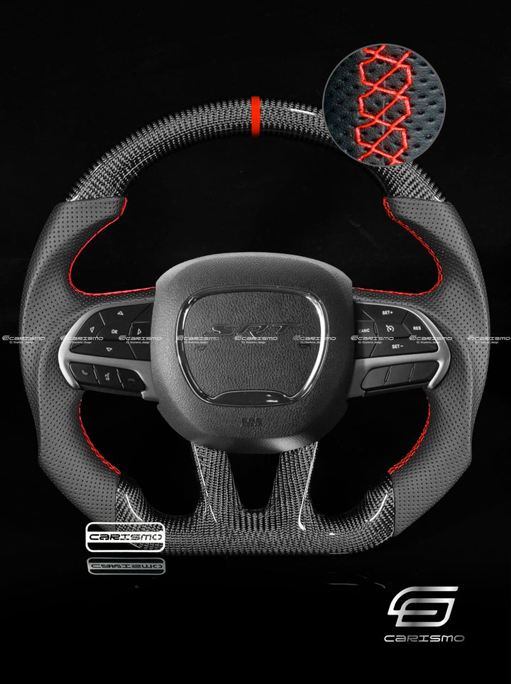 Carismo Steering Wheel For Dodge Challenger SRT (Gen 3 Facelift) - Sport - Gloss Carbon - Perforated Leather - Carismo