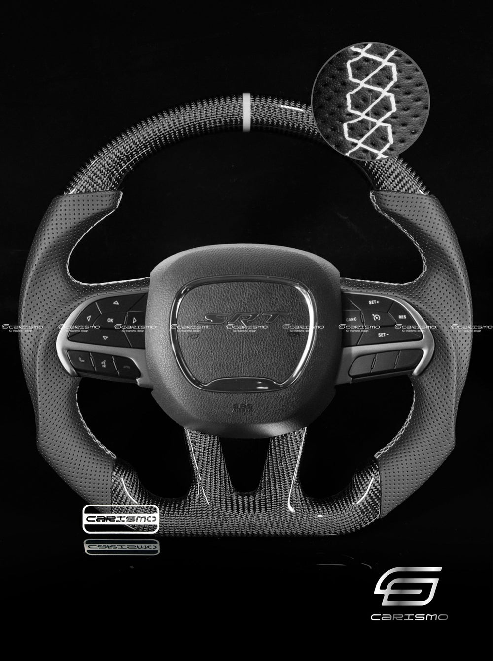 Carismo Steering Wheel For Dodge / SRT (2015+) - Sport - Gloss Carbon - Perforated Leather - White