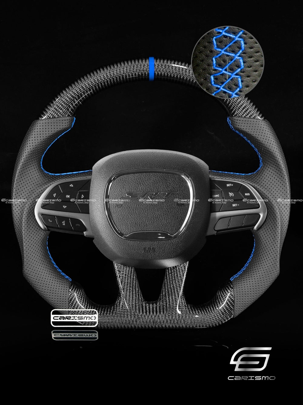 Carismo Steering Wheel For Dodge / SRT (2015+) - Sport - Gloss Carbon - Perforated Leather - Blue