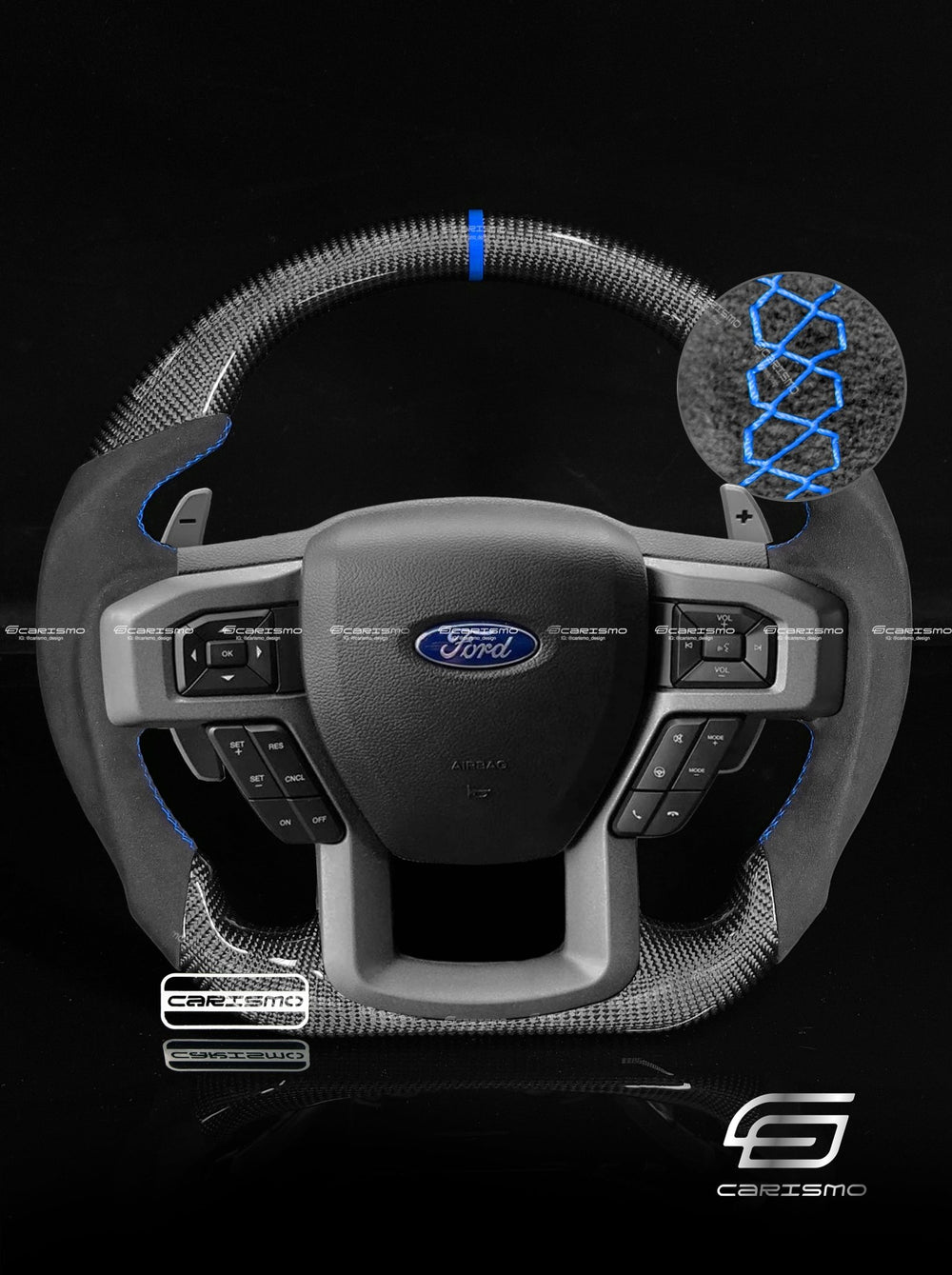 Carismo Steering Wheel For Ford F-150 Raptor (Gen 2) - Sport - Gloss Carbon - Alcantara - Blue