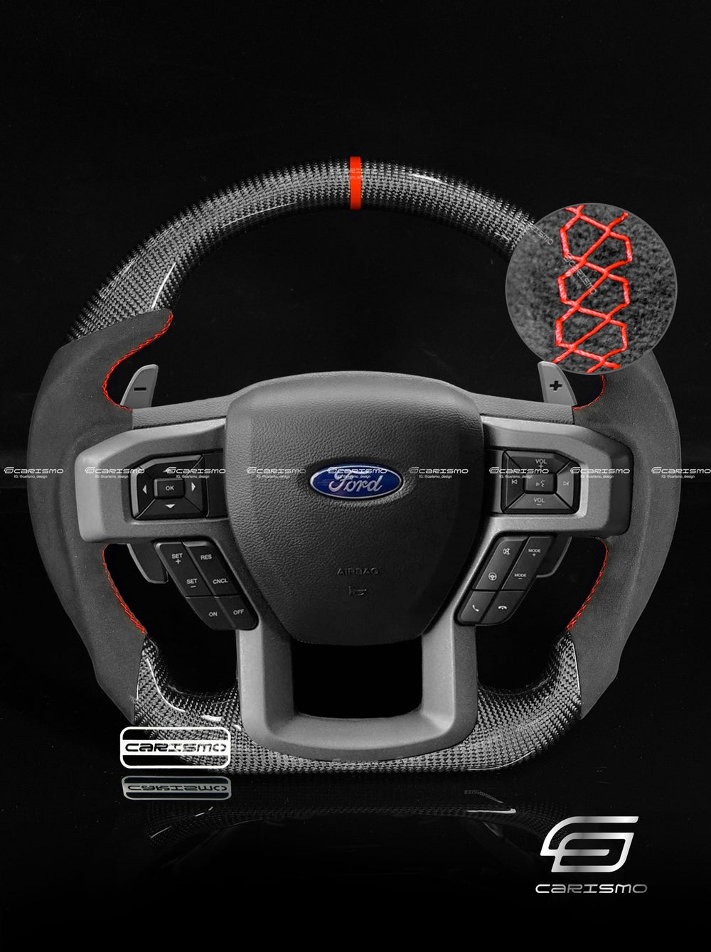 Carismo Steering Wheel For Ford F-150 Raptor (Gen 2) - Sport - Gloss Carbon - Alcantara - Red