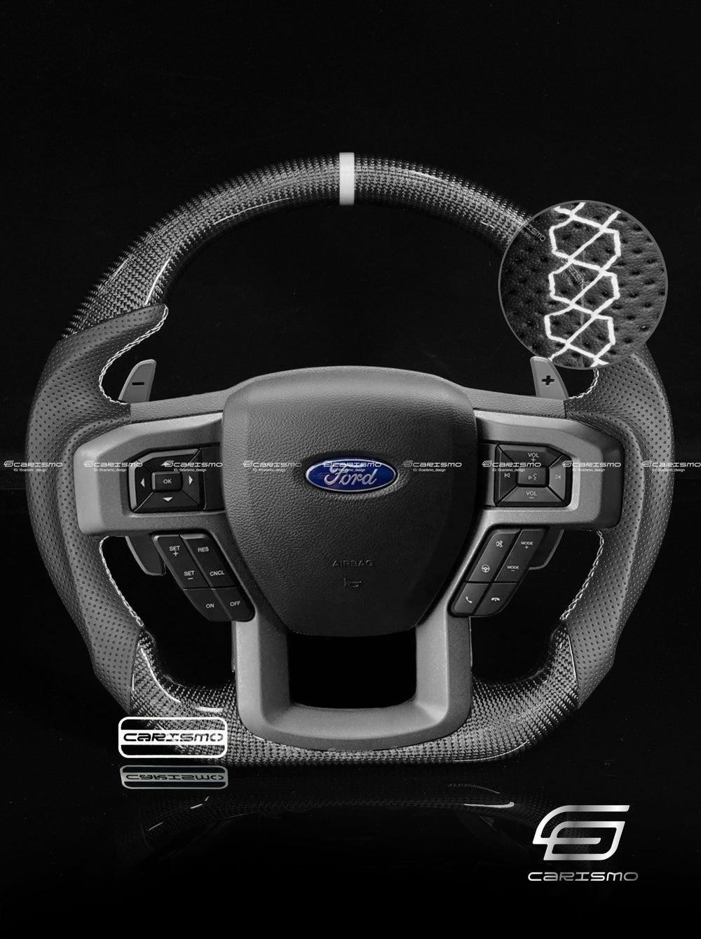 Carismo Steering Wheel For Ford F-150 Raptor (Gen 2) - Sport - Gloss Carbon - Perforated Leather - White