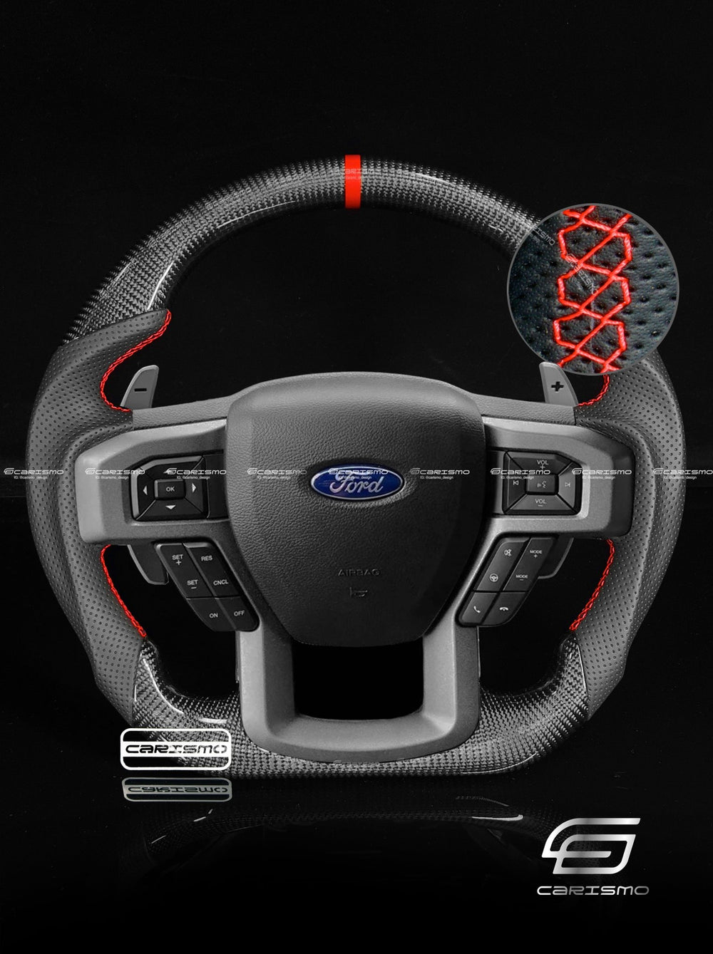 Carismo Steering Wheel For Ford F-150 Raptor (Gen 2) - Sport - Gloss Carbon - Perforated Leather - Red