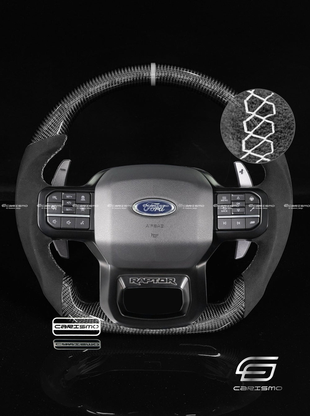 Carismo Steering Wheel For Ford F-150 Raptor (Gen 3) - Sport - Gloss Carbon - Alcantara - White