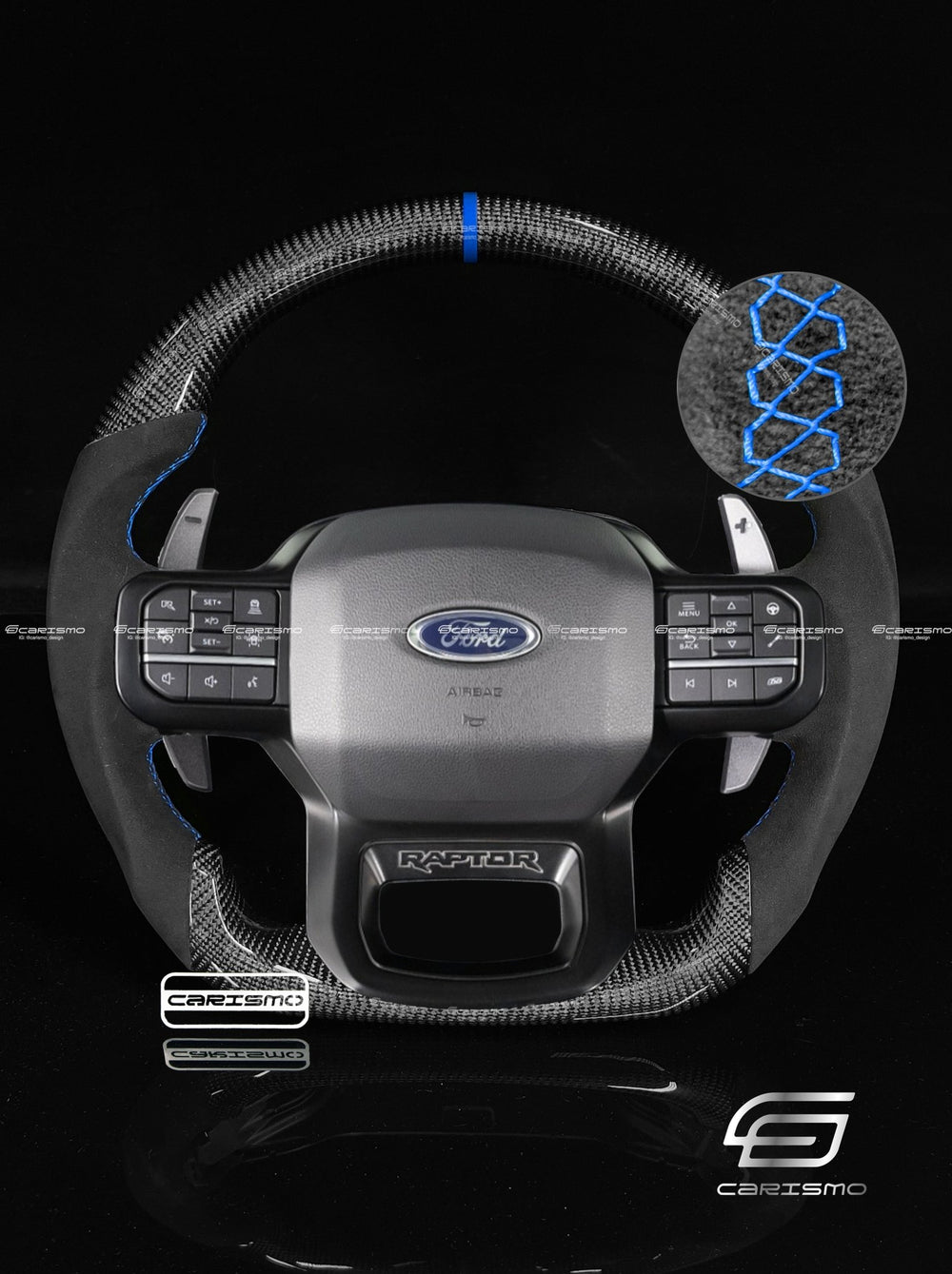 Carismo Steering Wheel For Ford F-150 Raptor (Gen 3) - Sport - Gloss Carbon - Alcantara - Blue