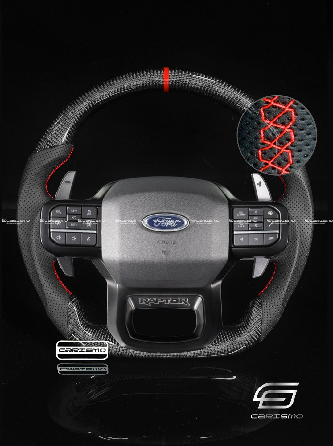 Carismo Steering Wheel For Ford F - 150 Raptor (Gen 3) - Sport - Gloss Carbon - Perforated Leather - Carismo