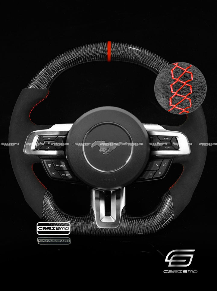 Carismo Steering Wheel For Ford Mustang (S550 2018 Refresh) - Sport - Gloss Carbon - Alcantara - Carismo