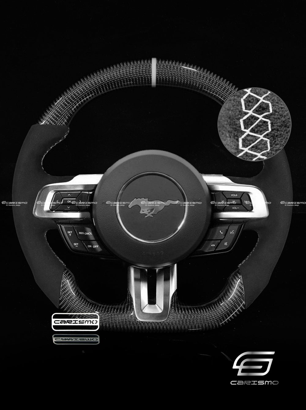 Carismo Steering Wheel For Ford Mustang (S550 2018 Refresh) - Sport - Gloss Carbon - Alcantara - White