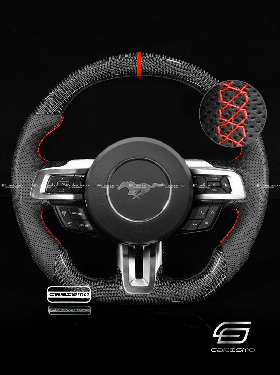 Carismo Steering Wheel For Ford Mustang (S550 2018 Refresh) - Sport - Gloss Carbon - Perforated Leather - Carismo