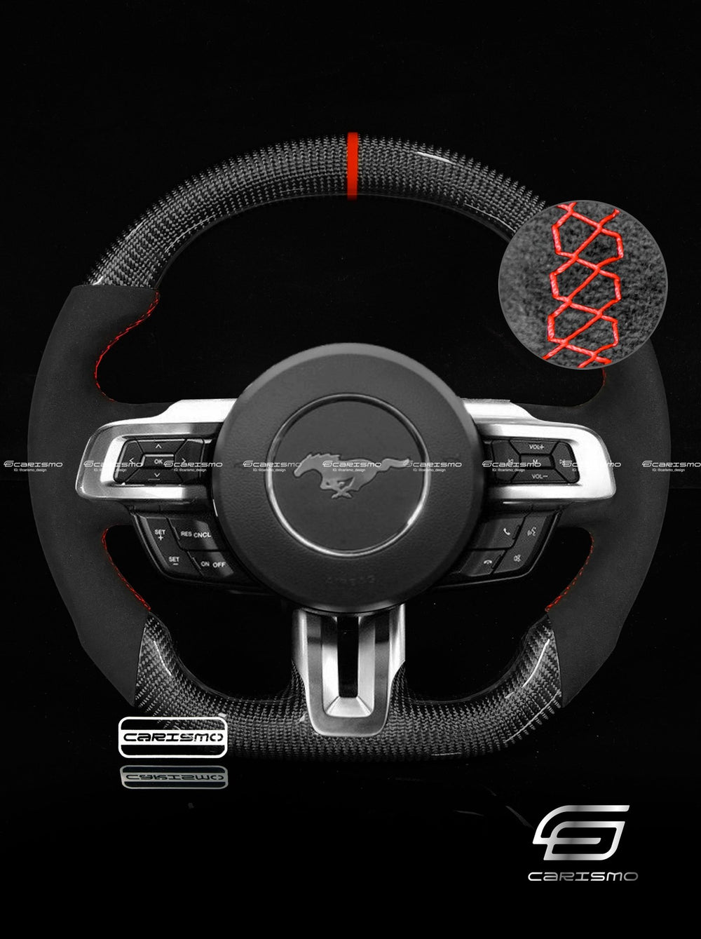 Carismo Steering Wheel For Ford Mustang (S550 Pre-2018) - Sport - Gloss Carbon - Alcantara - Red