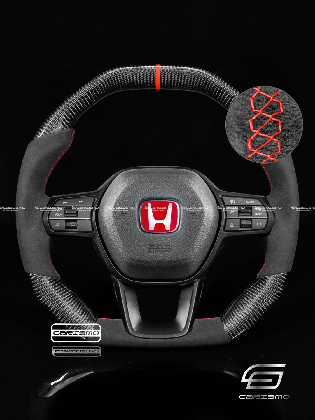 Carismo Steering Wheel For Honda Civic (FE) / Type R (FL5) - Signature - Gloss Carbon - Alcantara - Carismo
