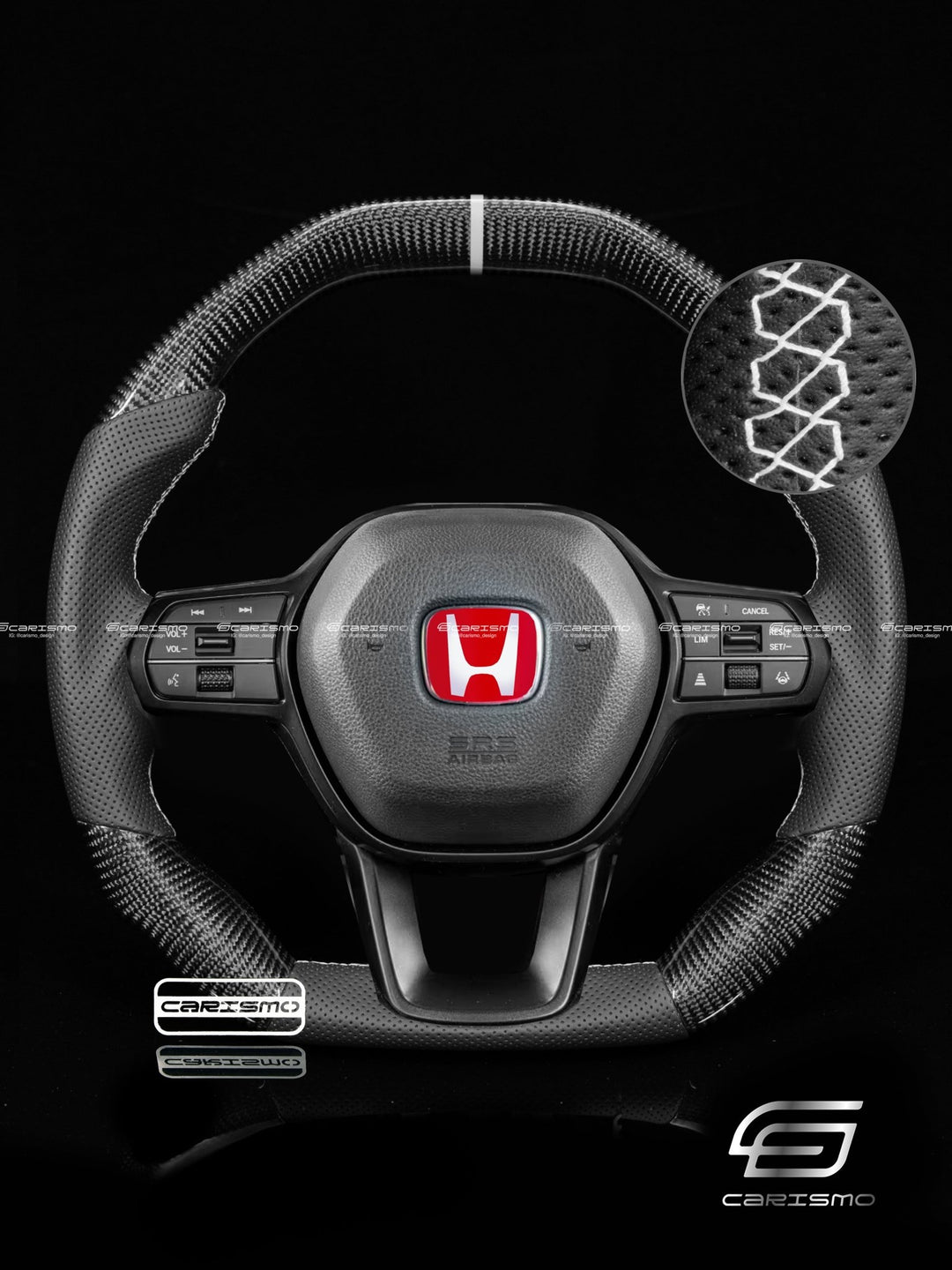 Carismo Steering Wheel For Honda Civic (FE) / Type R (FL5) - Signature - Gloss Carbon - Perforated Leather - Carismo