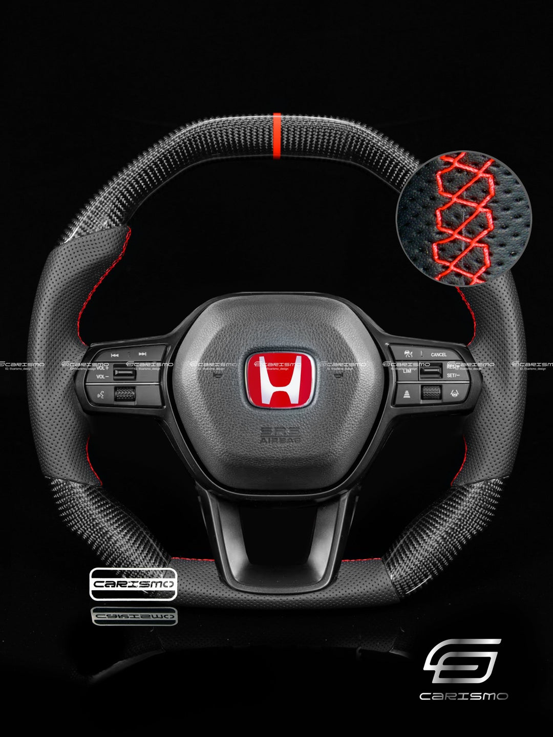Carismo Steering Wheel For Honda Civic (FE) / Type R (FL5) - Signature - Gloss Carbon - Perforated Leather - Carismo