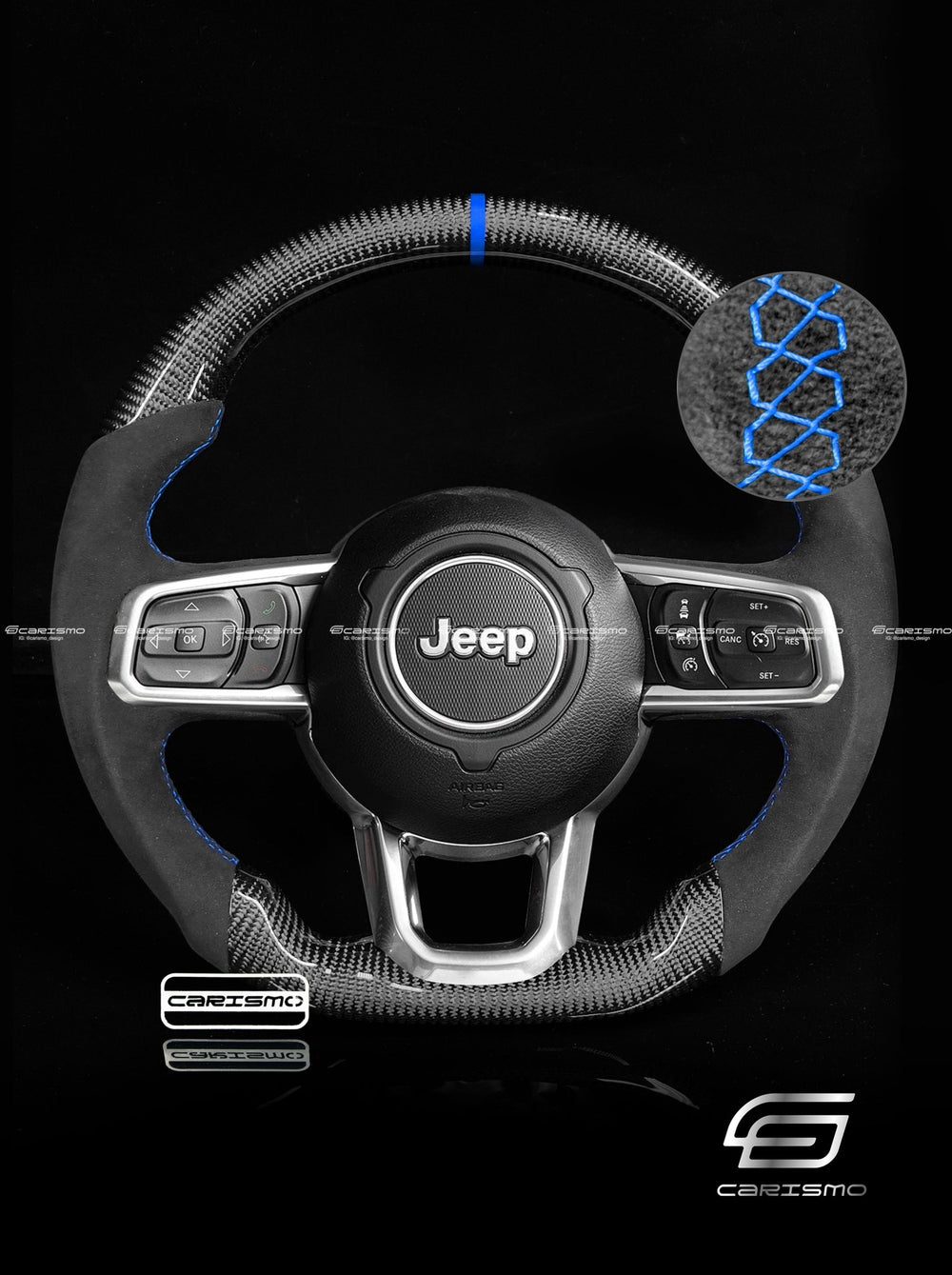 Carismo Steering Wheel For Jeep Wrangler (JL) - Sport - Gloss Carbon - Alcantara - Blue