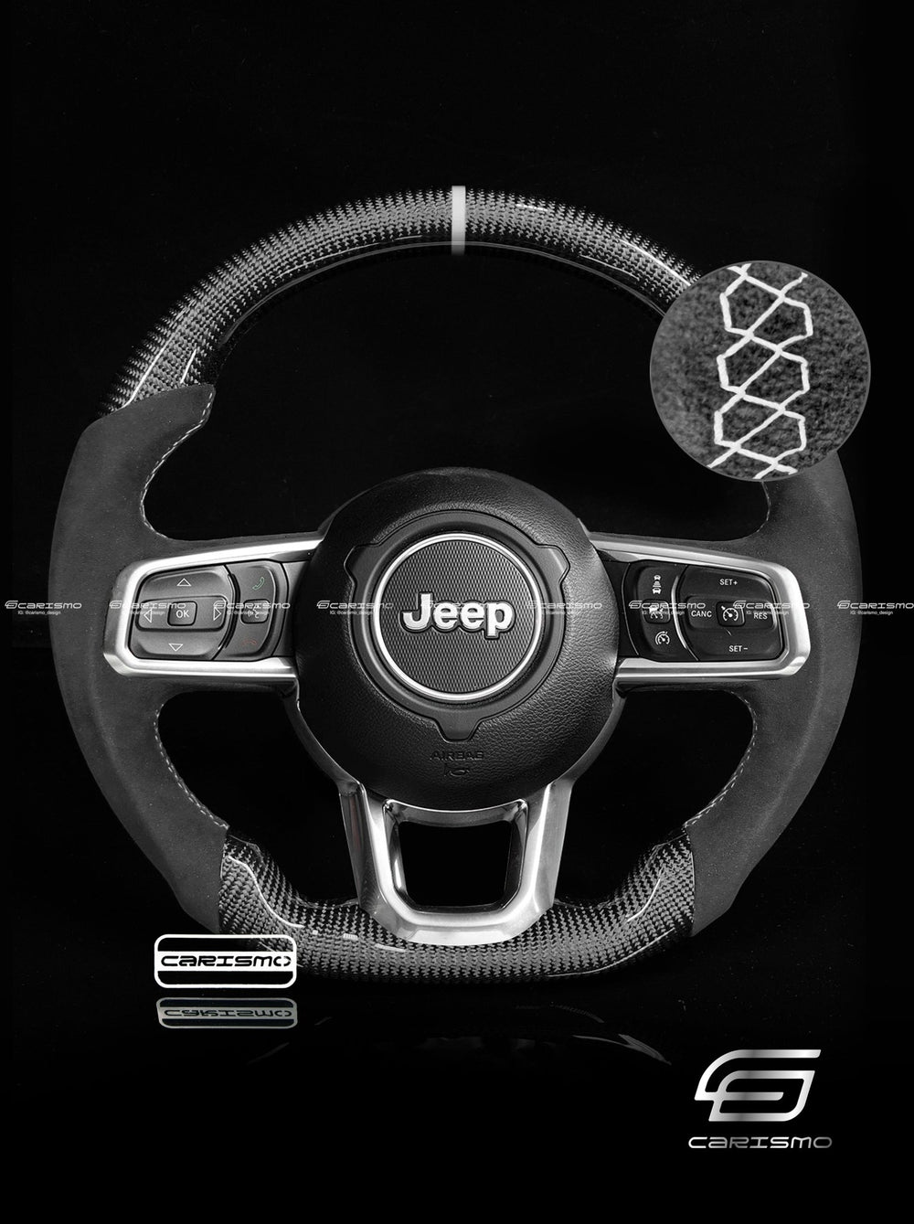 Carismo Steering Wheel For Jeep Wrangler (JL) - Sport - Gloss Carbon - Alcantara - White