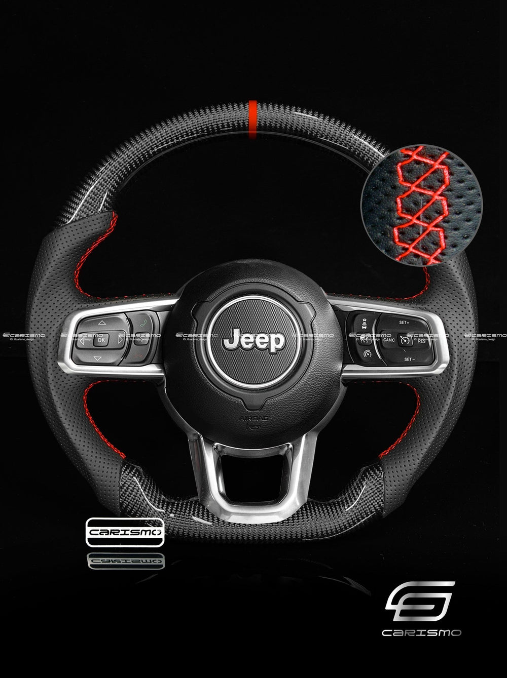 Carismo Steering Wheel For Jeep Wrangler (JL) - Sport - Gloss Carbon - Perforated Leather