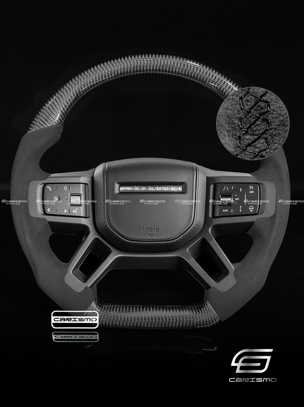 Carismo Steering Wheel For Land Rover Defender (L663) - Sport - Gloss Carbon - Alcantara - Black