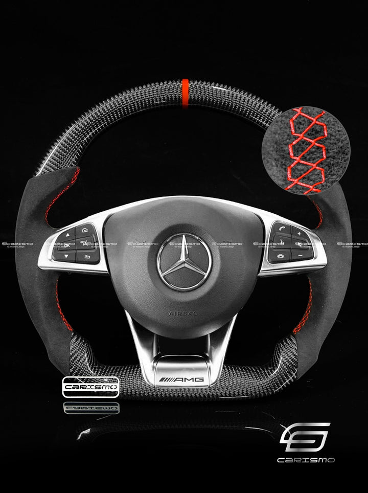 Carismo Steering Wheel For Mercedes/AMG C-Class / C 63 S (2016 Wheel Flat Bottom) - Sport - Gloss Carbon - Alcantara - Carismo