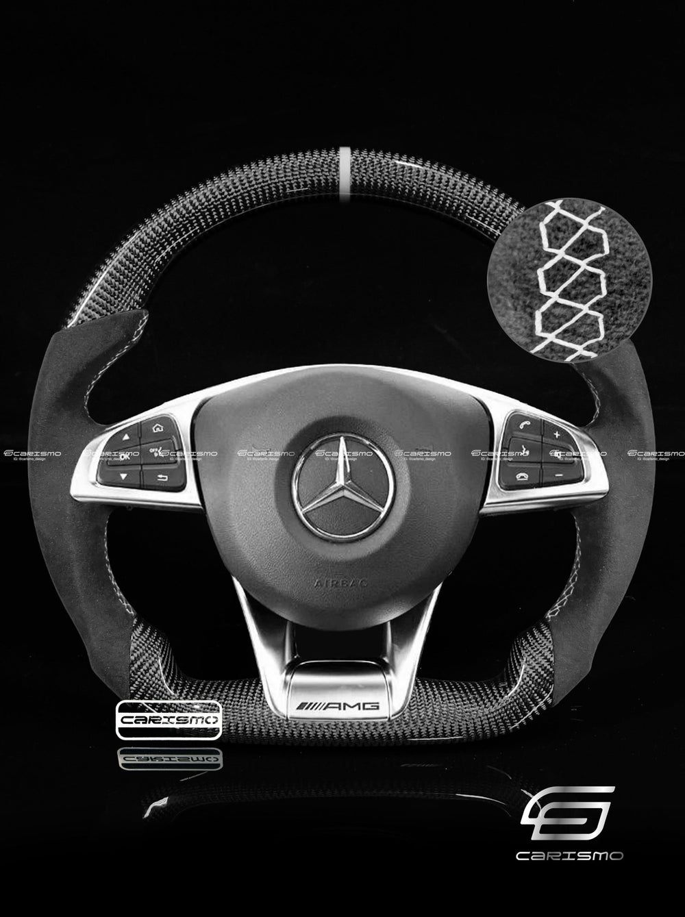 Carismo Steering Wheel For Mercedes/AMG (2016 AMG Performance Wheel) - Sport - Gloss Carbon - Alcantara - White
