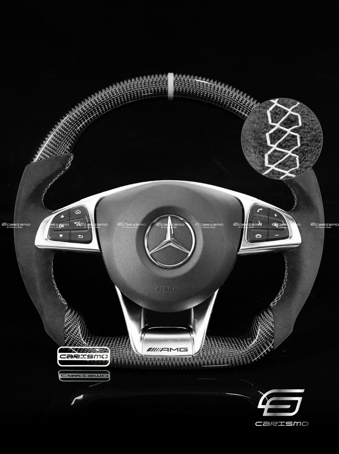 Carismo Steering Wheel For Mercedes/AMG C-Class / C 63 S (2016 Wheel Flat Bottom) - Sport - Gloss Carbon - Alcantara - Carismo