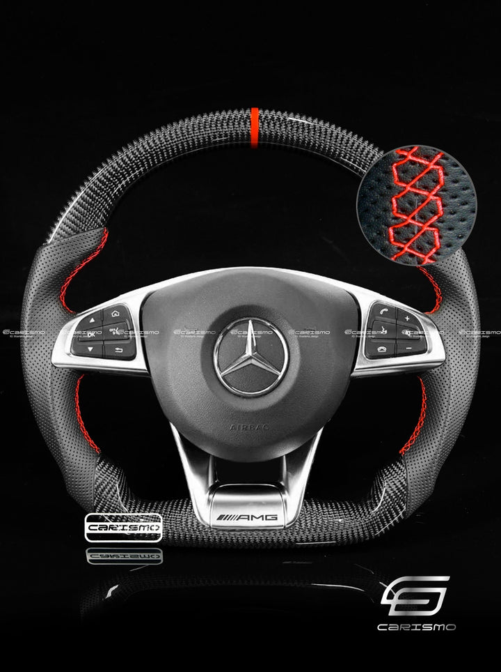 Carismo Steering Wheel For Mercedes/AMG C-Class / C 63 S (2016 Wheel Flat Bottom) - Sport - Gloss Carbon - Perforated Leather - Carismo