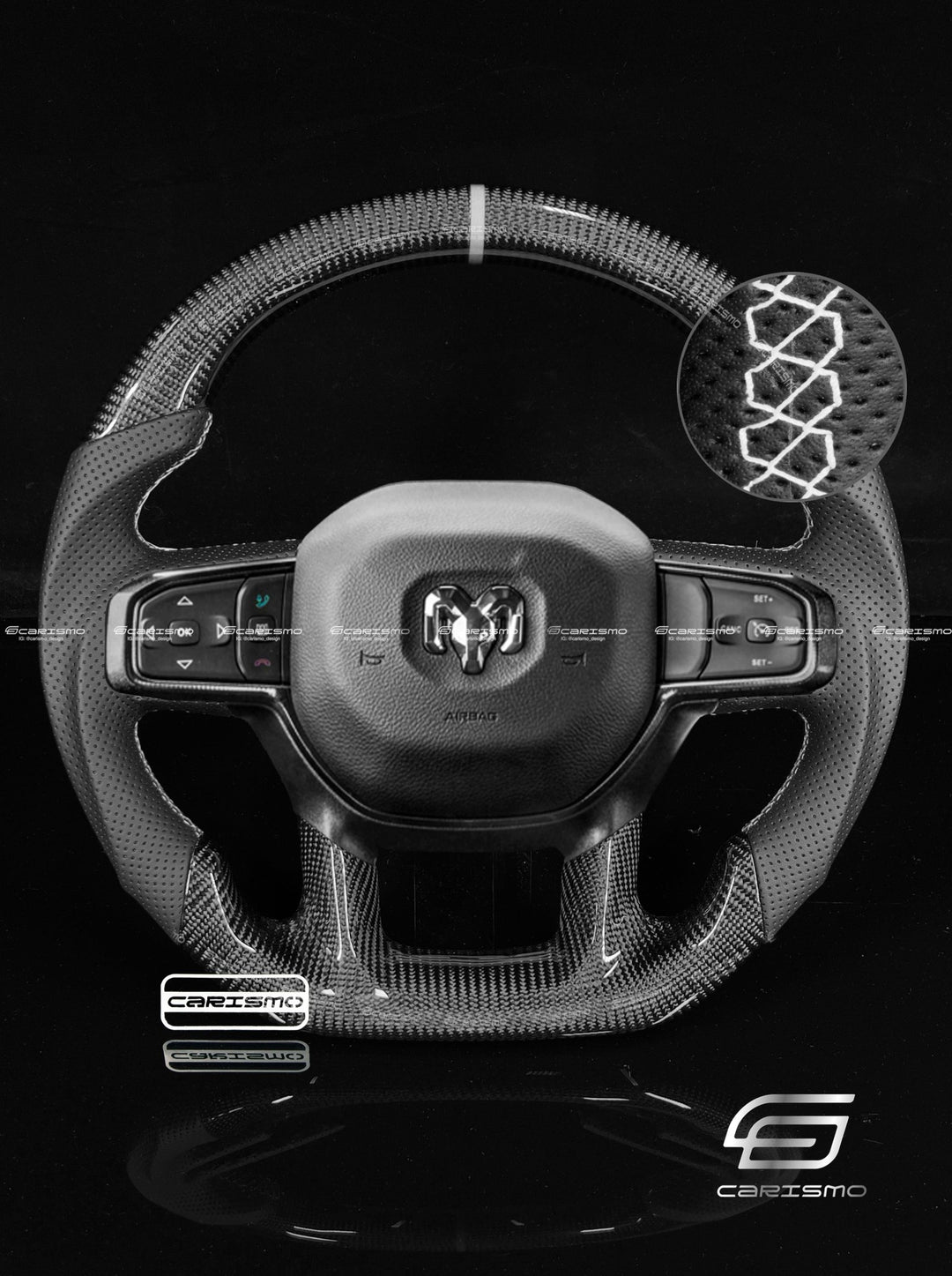 Carismo Steering Wheel For Ram 1500 TRX (DT) - Sport - Gloss Carbon - Perforated Leather - Carismo