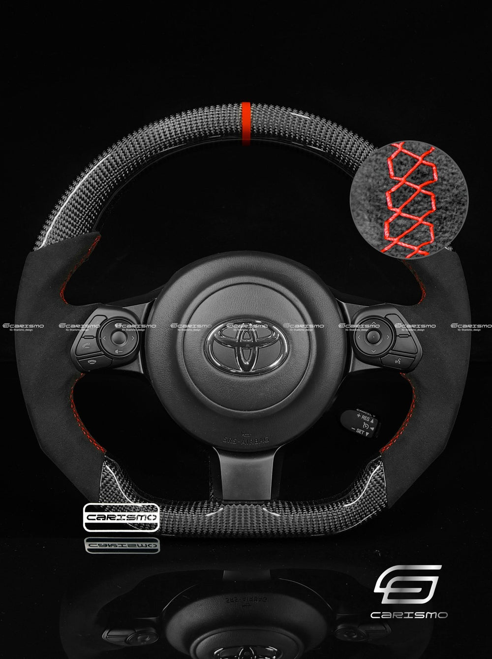 Carismo Steering Wheel For Toyota GR86 (ZN8) - Sport - Gloss Carbon - Alcantara - Red