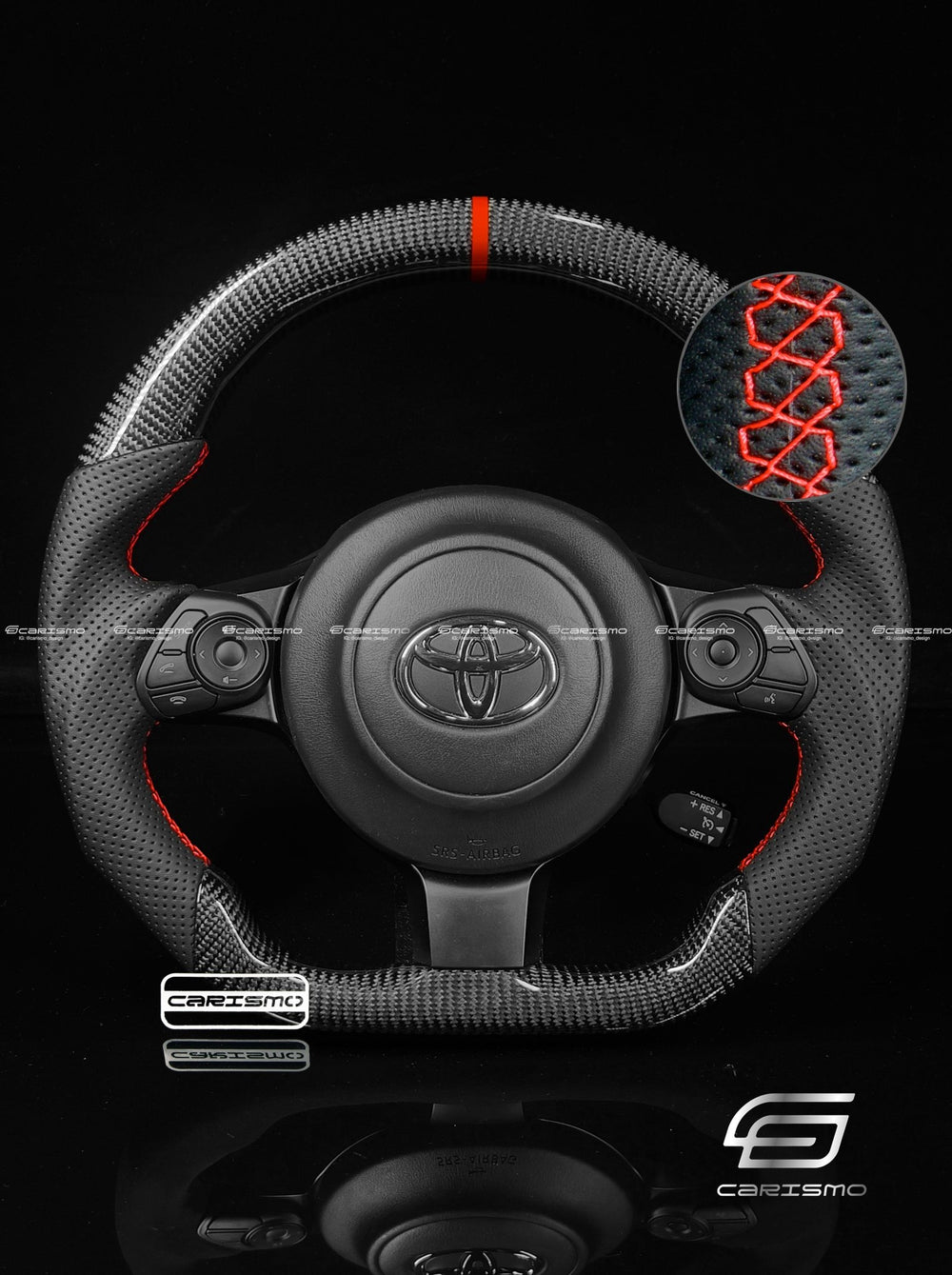 Carismo Steering Wheel For Toyota GR86 (ZN8) - Sport - Gloss Carbon - Perforated Leather - Red