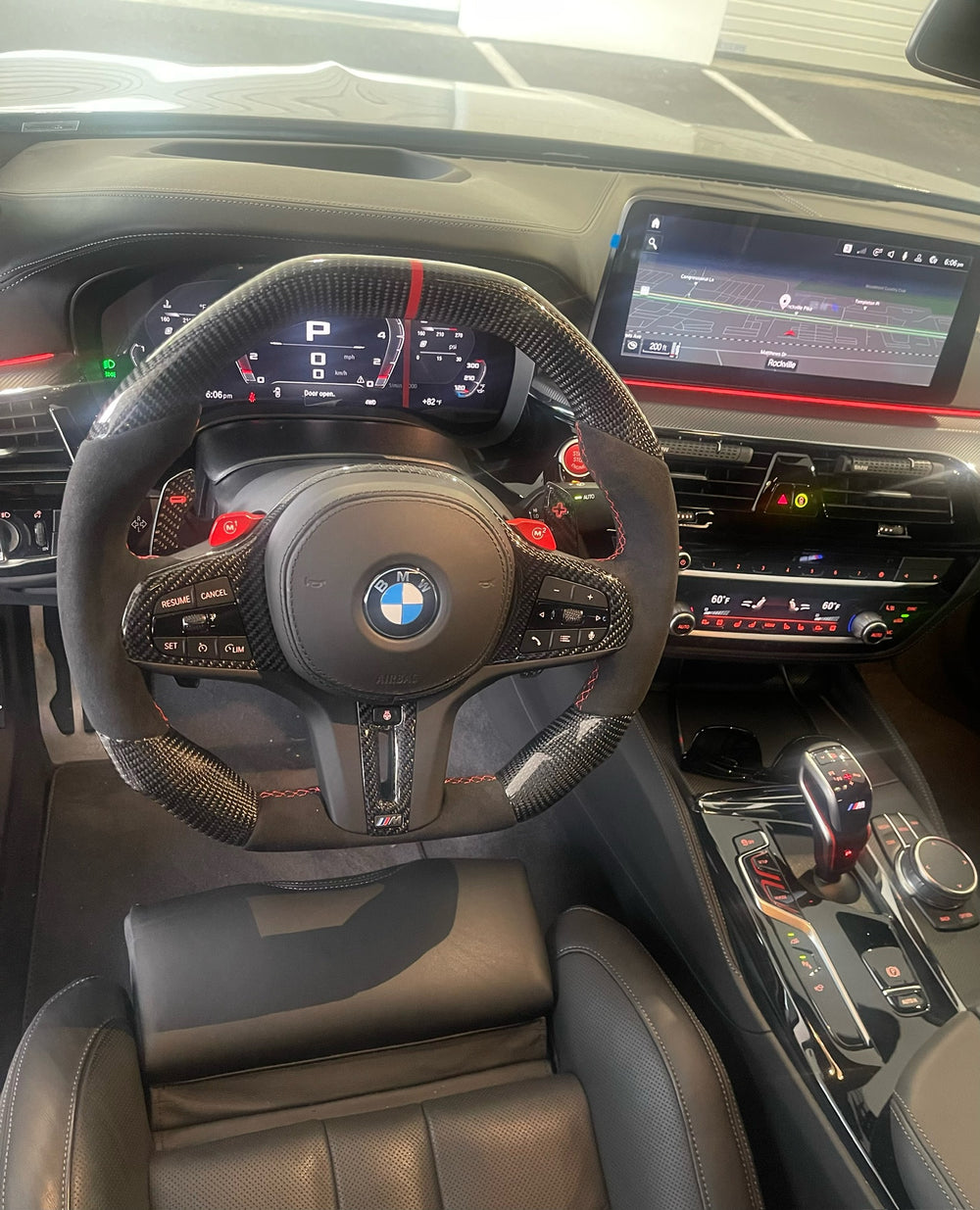 Carismo Steering Wheel For BMW G-Series (M Performance Wheel) - Signature - Gloss Carbon - Alcantara - Red