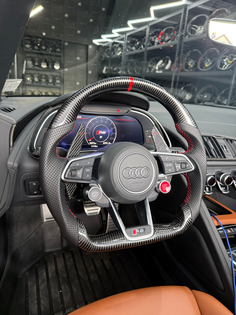 Carismo Steering Wheel For Audi R8 (Gen 2) - Sport - Gloss Carbon - Perforated Leather - Red