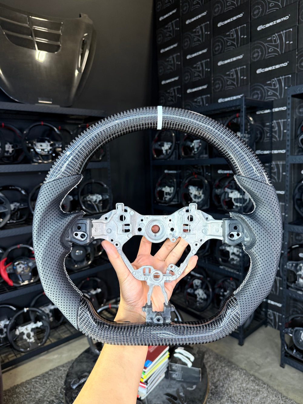 Carismo Steering Wheel For Toyota GR86 (ZN8) - Sport - Gloss Carbon - Perforated Leather - White
