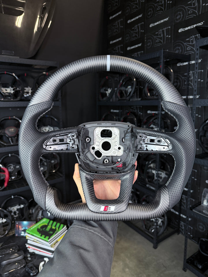 [Media/Test] Audi (B9.5 Wheel) - Sport - Matte Carbon - Perforated Leather - Grey Stitching - Grey Stripe