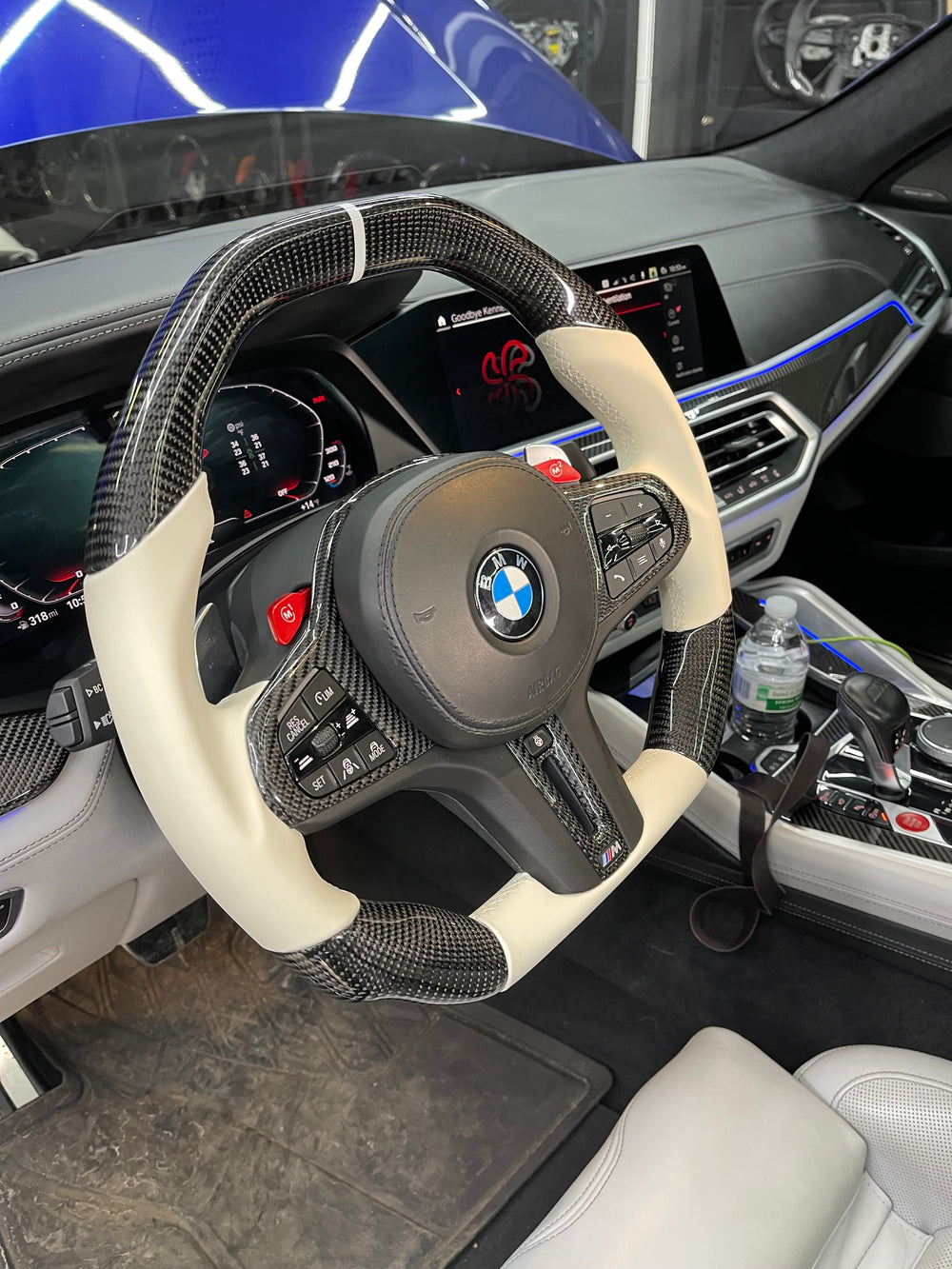 Carismo Steering Wheel For BMW G-Series (M Performance Wheel) - Signature - Gloss Carbon - White Smooth Leather - White