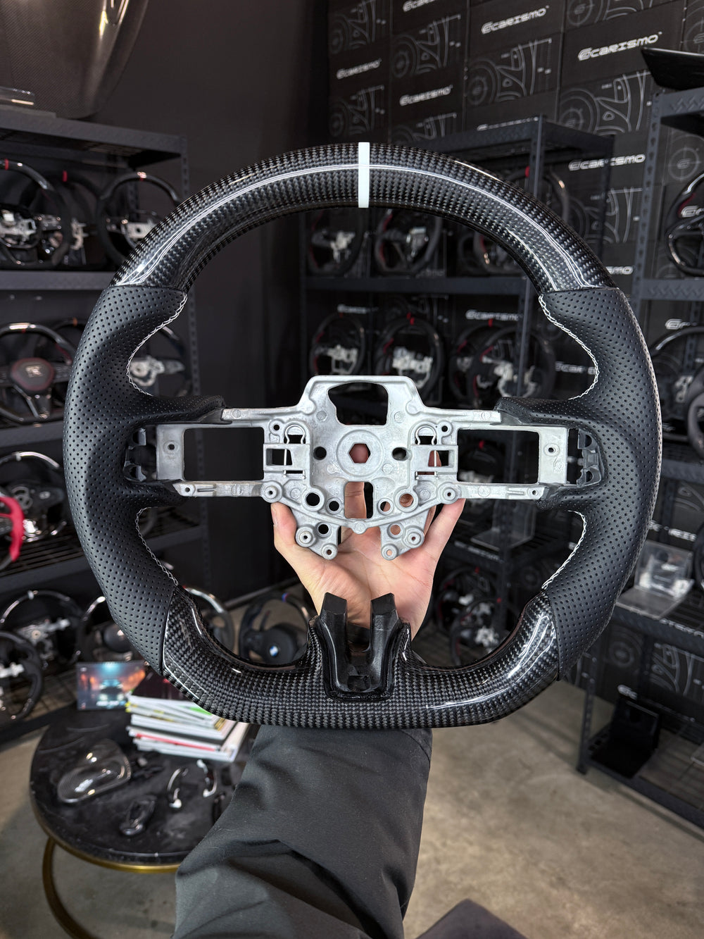 Carismo Steering Wheel For Ford Mustang (S550 Pre-2018) - Sport - Gloss Carbon - Perforated Leather - White