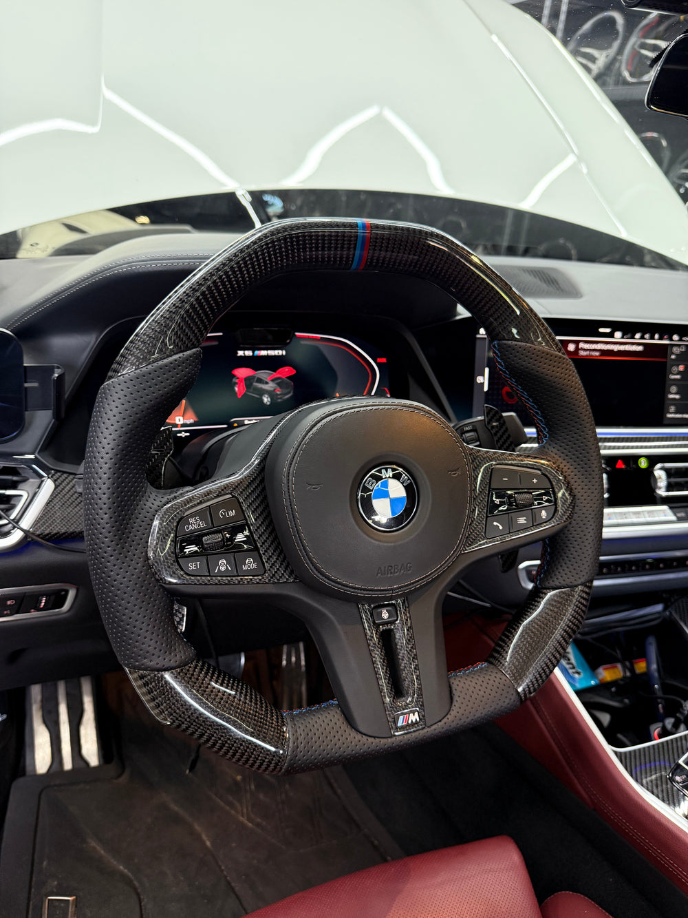 Carismo Steering Wheel For BMW G-Series (M Performance Wheel) - Signature - Gloss Carbon - Perforated Leather - BMW M Colors