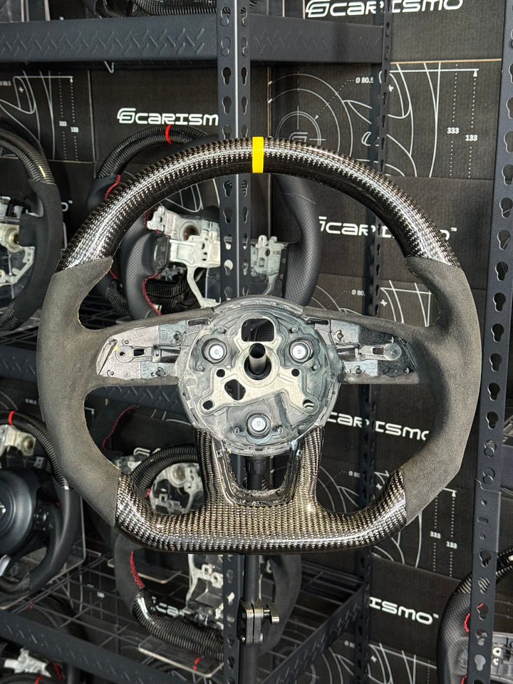 [Display/Demo] Audi (B9 Wheel) - Sport - Gloss Carbon - Alcantara - Yellow Stitching - Yellow Stripe