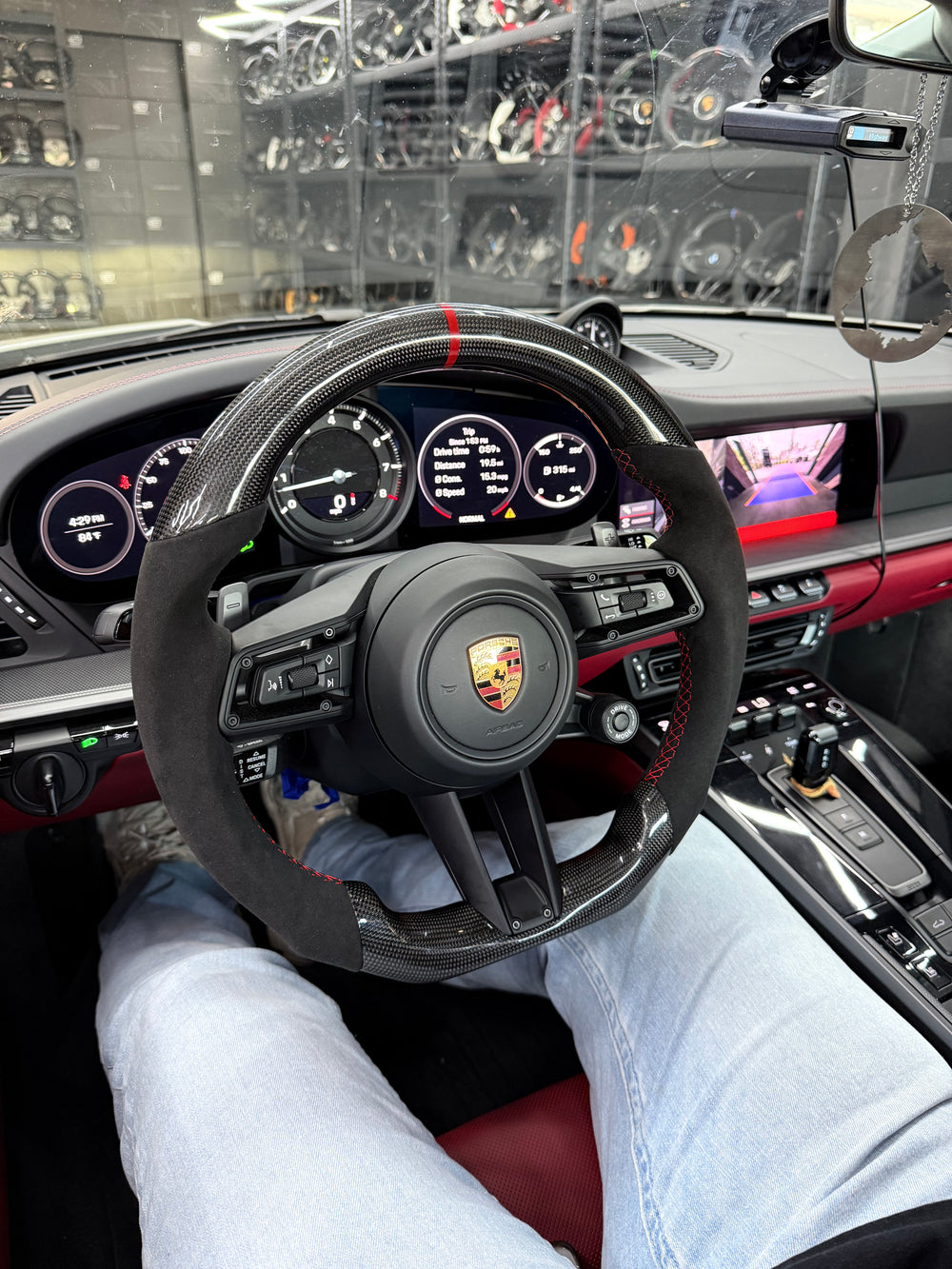 Carismo Steering Wheel For Porsche (992.1 Wheel) - Sport - Gloss Plain Carbon - Alcantara - Red