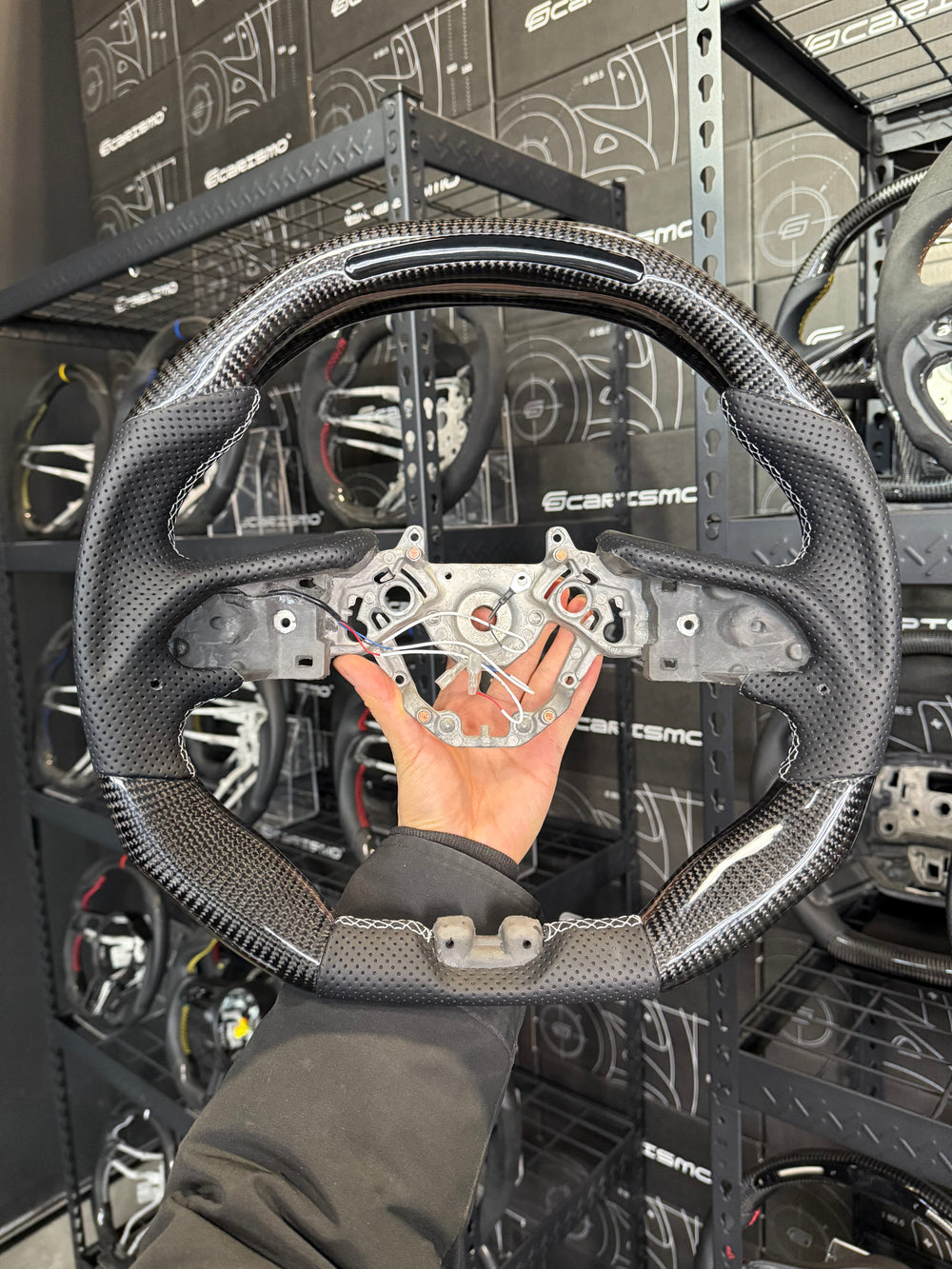 Carismo Steering Wheel For Nissan GT-R (R35 EBA) - Sequential RPM LED - Gloss Carbon - Perforated Leather
