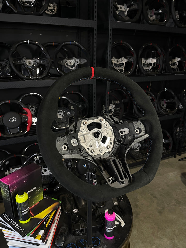 [Media/Test] BMW G-Series (M Performance Wheel) - OEM Shape - Full Alcantara - BMW M Colors Stitching - Red Alcantara Stripe